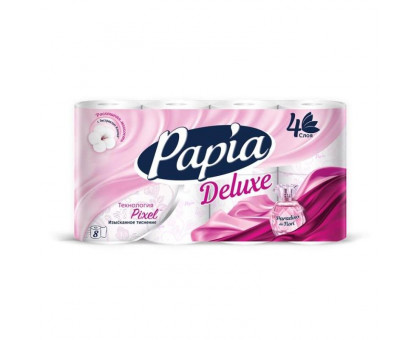 Бумага туалетная Papia Deluxe 4-слойная белая с цветочным ароматом (8 рулонов в упаковке)