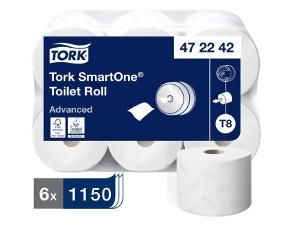 Бумага туалетная в рулонах Tork SmartOne T8 2-слойная 6 рулонов по 207 метров (артикул производителя 472242)