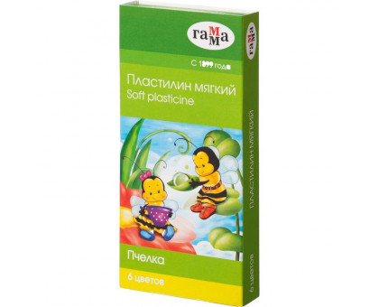 Пластилин классический Гамма Пчелка 6 цветов со стеком 90 г