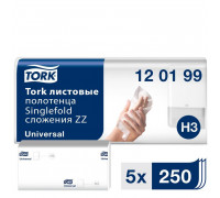 Полотенца бумажные листовые Tork Universal Н3 ZZ-сложения 1-слойные 5 пачек по 250 листов (артикул производителя 120199)