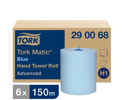 Полотенца бумажные в рулонах Tork Matic H1 Advanced 2-слойные синие 6 рулонов по 150 метров (артикул производителя 290068)