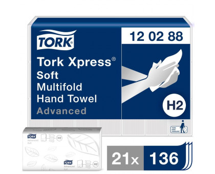 Полотенца бумажные листовые Tork Advanced H2 М-сложения 2-слойные 136 листов (артикул производителя 120288)