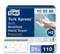 Полотенца бумажные листовые Tork Premium H2 М-сложения 2-слойные 21 пачка по 110 листов (артикул производителя 100288)