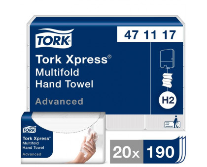 Полотенца бумажные листовые Tork Xpress Advanced Н2 Z-сложения 2-слойные 20 пачек по 190 листов (артикул производителя 471117)