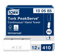 Полотенца бумажные листовые Tork PeakServe Н5 Universal Z-сложения 1-слойные 12 пачек по 410 листов (артикул производителя 100585)