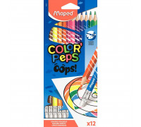 Карандаши цветные Maped Color'peps Oops 12 цветов трехгранные c ластиком