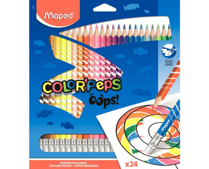 Карандаши цветные Maped Color'peps OOPS 24 цвета трехгранные c ластиком