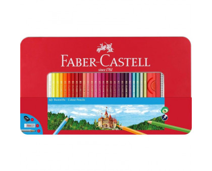 Карандаши цветные Faber-Castell 60 цветов шестиграные с ластиком и точилкой