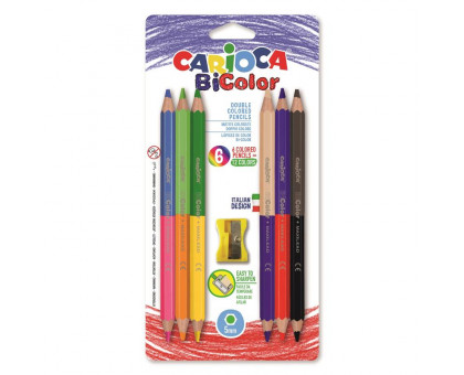 Карандаши цветные Carioca BiColor 12 цветов (двусторонние) шестигранные с точилкой